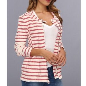 Free People White and Red Striped Peplum Zipper Jacket